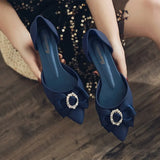 Women Shoes Butterfly-knot Pumps Summer Drill Ladies Pointed Toe Shallow Jelly Shoes Low Heel Office Female