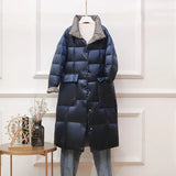 Women Double Sided Down Long Jacket Winter Stand Collar 90% White Duck Down Coat Single Breasted Thick Warm Snow