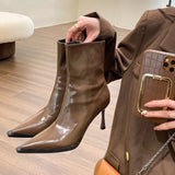 Breakj Pointed Short Boots Children 2025 New Temperament High-Heeled Shoes Patent Leather Skin Skin Skin Skin Skin Skin Skin