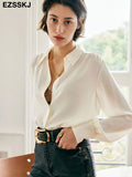 quality 2022 new chic casual loose thick silk blouse shirt women solid color oversize long sleeve Fàguó blouse shirt