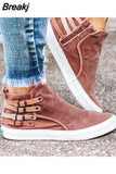 Canvas Shoes 2023 Autumn High Top Belt Buckle Women Casual Loafers Flats Plus Size Zipper Denim Women Shoes Zapatos
