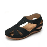 Summer Pu Leather Vintage Sandals Buckle Casual Sewing Women Shoes Female Peas Shoes Ladies Platform 34-44 Plus