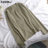 casual Autumn Winter Basic v-neck Sweater pullovers Women 2021 loose Knit Pullover female Long Sleeve Khaki