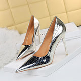 Breakj Sexy Show Thin Shallow Mouth Pointed Ultra High Heel Metal Stone Grain Retro Women's Singles Shoes High