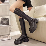 Breakj Knight Boots Women 2025 Autumn/Winter New Net Red Solid Color Nonslip Boots Coarse And Round Head Vintious Women's