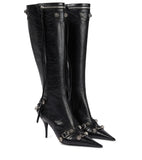 Breakj Pointy High Heel Side Open Zipper Rivets Buckle Large Size And Knee Boots