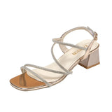 Sandals In The Summer Of 2024, The New Style Square Head Water Drill With Thick High Heels In English