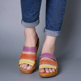 Sandals 2023 Summer New Slope Heel Color One-Word Women's Sandals Wish Out Of