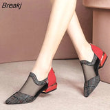 Women High Heel Shoes Mesh Breathable Pumps Zip Pointed Toe Heels Fashion Female Dress Sandals Shoes