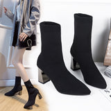 Breakj Women's Black Warm Boots Comfortable Fashion Pointed High Heels Women's Casual Coarse Heel Single