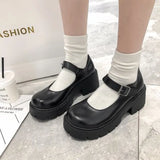Janes Women's Patent Leather Pumps Ladies Lolita Shoes Woman Waterproof Platform Cosplay High Heels Female Vintage