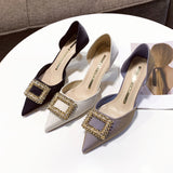 Single Shoes Women's 2024 Summer New Water Drill Square Buckle Korean Fashion Women's Shoes Shallow Mouth, High Heels, High