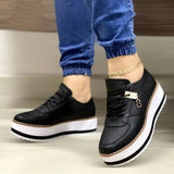 NEW Brown Platform Shoes Women Solid Color Lace-up Large Size Sports Shoes Casual Walking Vulcanized Shoes Sneakers