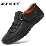 Leather Men Casual Shoes Fashion Sneakers Handmade Mens Loafers Moccasins Breathable Slip on Boat Shoes Plus Size