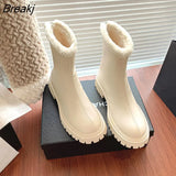 New Winter Fur Women Ankle Boots Fashion Square Toe Back Zippers Ladies Warm Plush Short Boots Casual Flats Heel