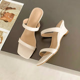 Breakj Women's PU Narrow Band Slip-on 4cm Thick Low Heel Sandals Elegant Ladies Summer Low Heels Slides Shoes for Women's