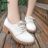 Toe Leather Square Heel Lace-Up Mary Janes Platform Pumps Women Shoes 2022 Summer Shoes Woman British Wind Student
