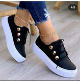Breakj Four-Season Leisure Single Shoes Large-Size Thick-Soled Round Head Front With Solid Color Small White