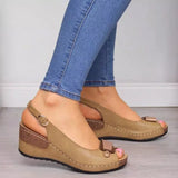 Breakj 2025 Summer Slope High Heel Fish Mouth Buckle Sandals Women 40-43 Large Shoes Slope