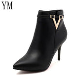 HOT Sale Autumn Stiletto Thin High Heels Zipper Style Sexy Womens Boots Bota Feminina Pointed Toe Faux Leather Red Ankle Boot