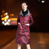 Women Double Sided Down Long Jacket Winter Stand Collar 90% White Duck Down Coat Single Breasted Thick Warm Snow
