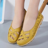 Genuine Leather Shoes Women Flats Spring Soft Slip-On Loafers 2019 New Arrival Cut-Outs Flat Peas Non-Slip Shoes