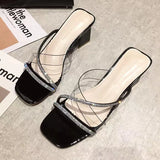 New Women's Thick-Heeled Slippers Korean Version Simple Fashion Transparent Sandals Wear Square Head