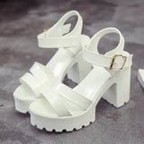 Sandals Coarse Heel With A Toe White Sandals Female Roman Style Waterproof Table High Heel Women's
