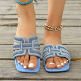 Breakj Flat Bottom Cool Slippers Women 2025 Summer New Color Water Drill Square Head Casual Word
