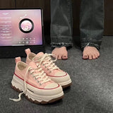 Breakj Platform Canvas Shoes Women's Round Head Belt Comfortable Increased Platform Women's Shoes Broadcast Room Hot
