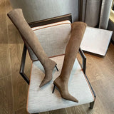 Breakj Boots Autumn And Winter Explosion Of High-Heeled High-Heeled High-Heeled Shoes Brown Elastic Thin