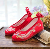 Breakj Shoes, Hanfu Shoes Round Head Red Gold Embroidery Xiu He Wedding Dress Cloth Shoes Single Shoes Embroidered Cloth Shoes Women's