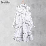 Tunic Women Printed Blouse Long Shirt 2022 ZANZEA Casual Button Down Shirt Chemise Female Long Sleeve Top Lapel