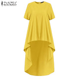 ZANZEA Women Asymmetrical Blouses 2022 Fashion Summer Cotton Linen Tops Casual Solid High Low O-neck Loose
