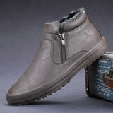 Classic Men Casual Plush Shoes Winter All-match Zip Opening Male Footwear High-top Warm Lined Shoes Fashion New