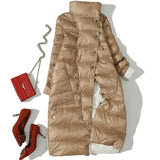 Women Double Side Long Jacket Winter Ultra Light White Duck Down Parka Breasted Plus Size 3xl Female