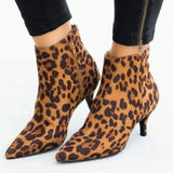 Women's Ankle Boots Leopard Women Pointed Toe Ladies Chunky High Heel Female Shoes Woman Footwear Plus Size 35-43