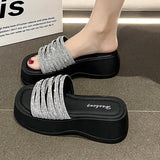 Women Crystal High Heels Slippers Summer Luxury Sandals Wedges Platform Shoes 2024 Slides Slingback Flip Flops Ladies
