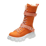 Women's Boots 2022 Spring and Autumn New Thick-soled Comfortable Boots Lace-up Casual Mid-calf Shoes Round Toe Thick-soled