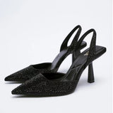 Autumn New Women's Closed Toe Red Single Shoes with Stiletto Heel Mid-heeled Fashion Sandals with Hollow Pointed Toe