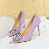 Breakj Fashion Banquet High-Heeled Shoes Women's Shoes Fine Heel Ultra High Heel Shallow Mouth Pointed Water Diamond Buckle Single Shoes