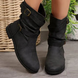 Breakj Autumn And Winter Martin Boots Belt Buckle Large Size Cylinder Cylindrical Women's Leather