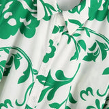 Sale Women Green Floral Print Sashes Midi Shirt Dress Female Three Quarter Sleeve Clothes Leisure Lady Loose Vestido