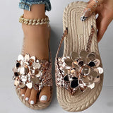 Women's Fashion Trend Flip Flops Slippers Woman Flat Vacation Holiday Braided Floral Pattern Open Toe Sandals Shoes Size