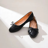 Big Size Bowtie flat shoes woman round toe crystal glitter slip on loafers soft bottom bow ballet flats ladies OL