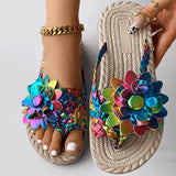 Women's Fashion Trend Flip Flops Slippers Woman Flat Vacation Holiday Braided Floral Pattern Open Toe Sandals Shoes Size