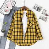 New Loose Design Cotton Plaid Shirt Women Young Style Long Sleeve Blouses Casual Shirts Lady Tops Clothes