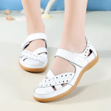 Breakj Women's Sandals Large-Size Hollow Hole Shoes Cow Skin Bean Shoes Mother Shoes Women Singles Shoes Nurse Small White