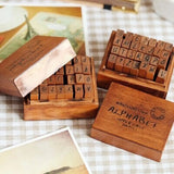 Number Alphabet Combination Letter Stamp Diary Ablum Wedding Letter Wood Rubber Stamp Set with Vintage Wooden Box