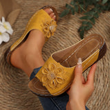 Breakj Asia Large-Size Thick Bottom Hollow One-Word Slippers Female Dew Flower Slope And Beach Cool